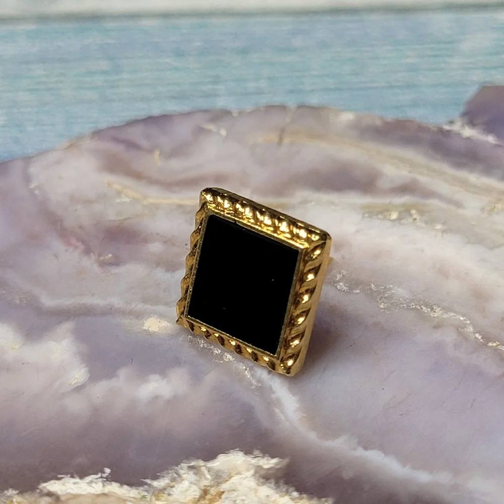 Black Enamel Square Tie Tack Clip.